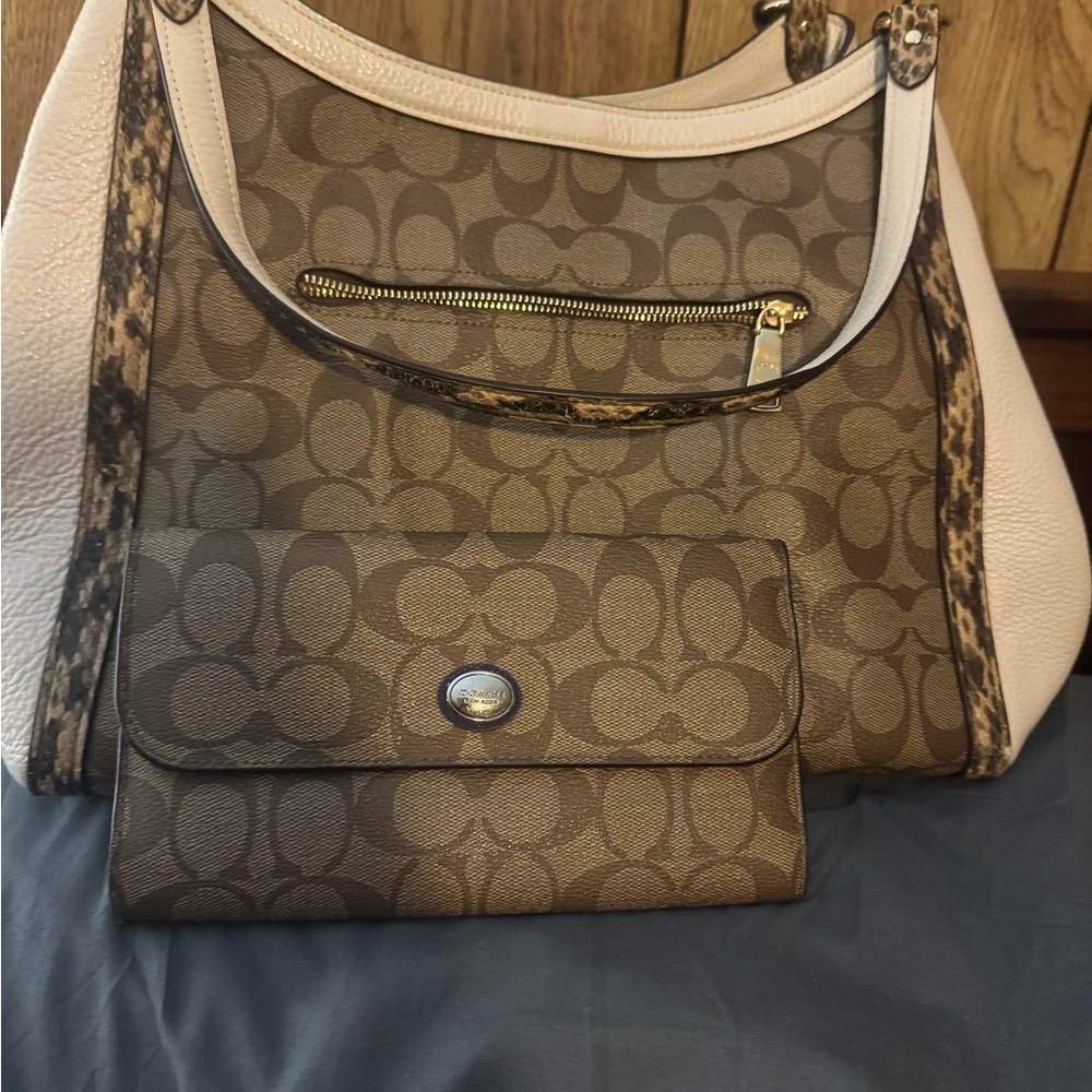 Coach Brown and Cream Signature Hobo Bag